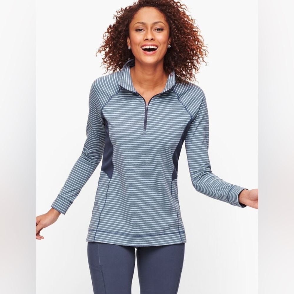 T by TALBOTS On The Move Stripe Half Zip Pull-Over